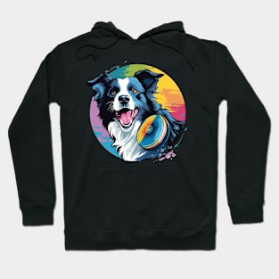 border collie playing with a frisbee Hoodie